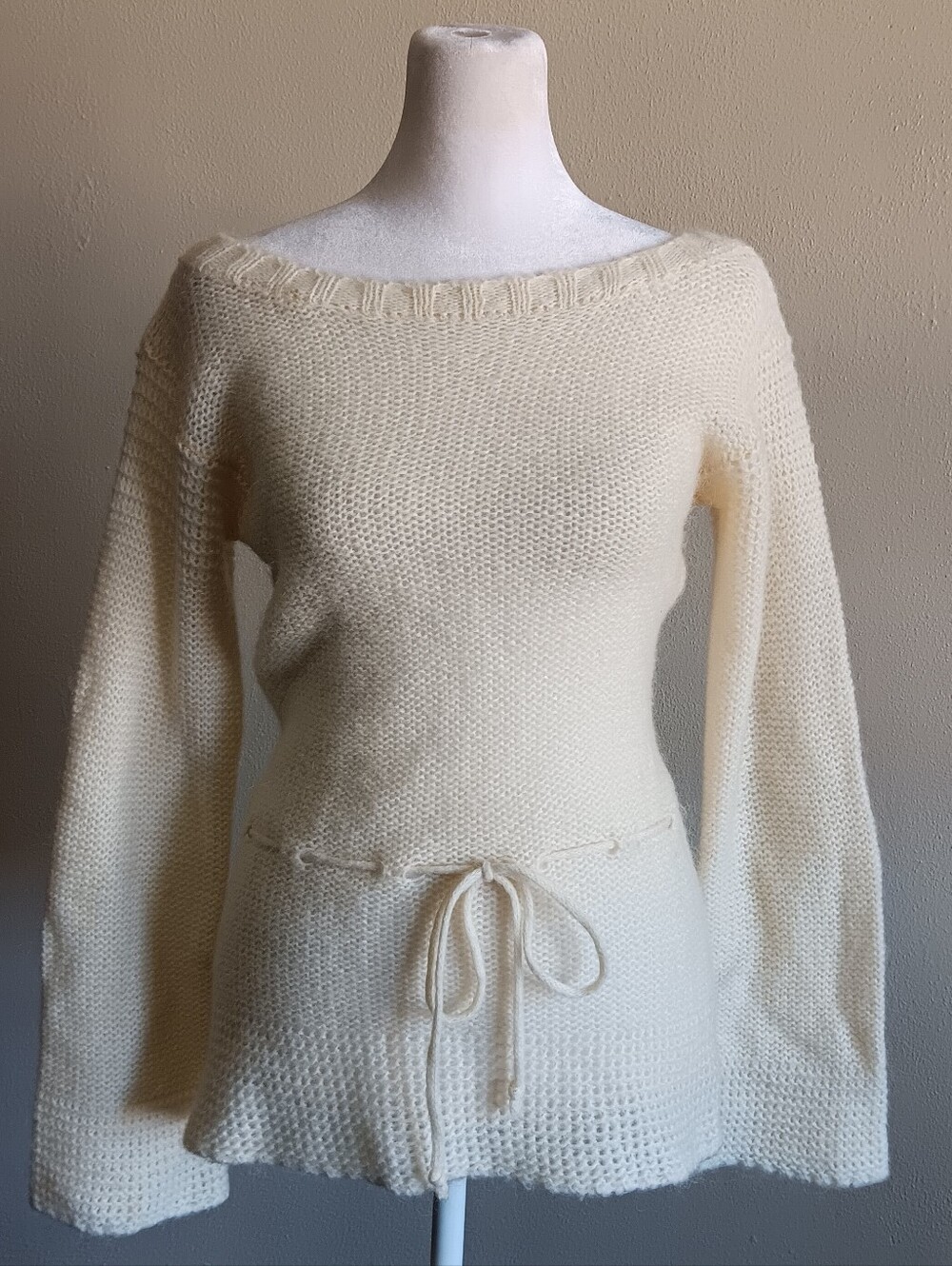VTG Mohair Blend Jon Michel Amaretto Cream Knit Drawstring Waist Sweater Large